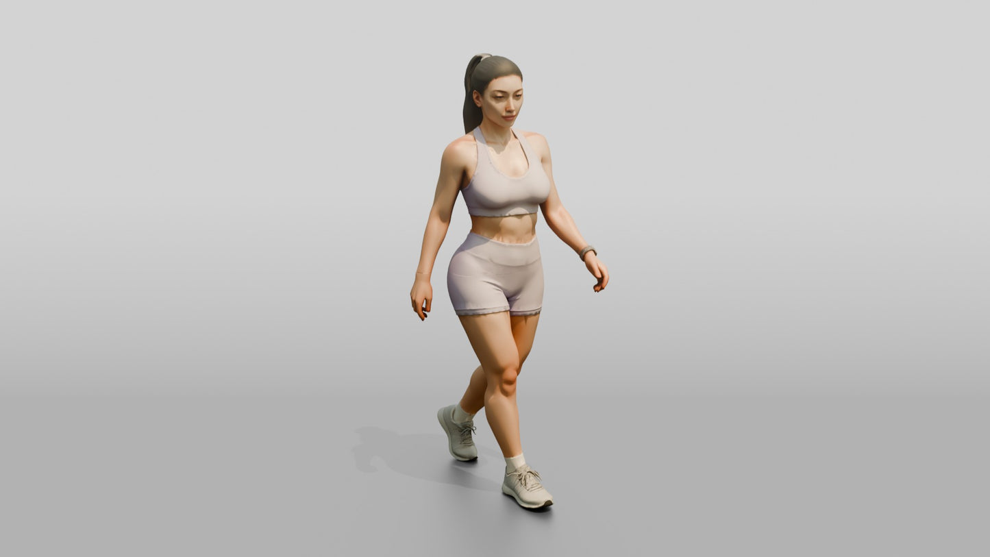 Woman with Ponytail in Mauve Activewear Walking