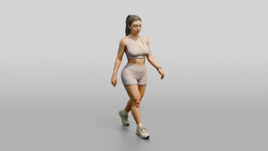 Woman with Ponytail in Mauve Activewear Walking - 3D character model, view 1