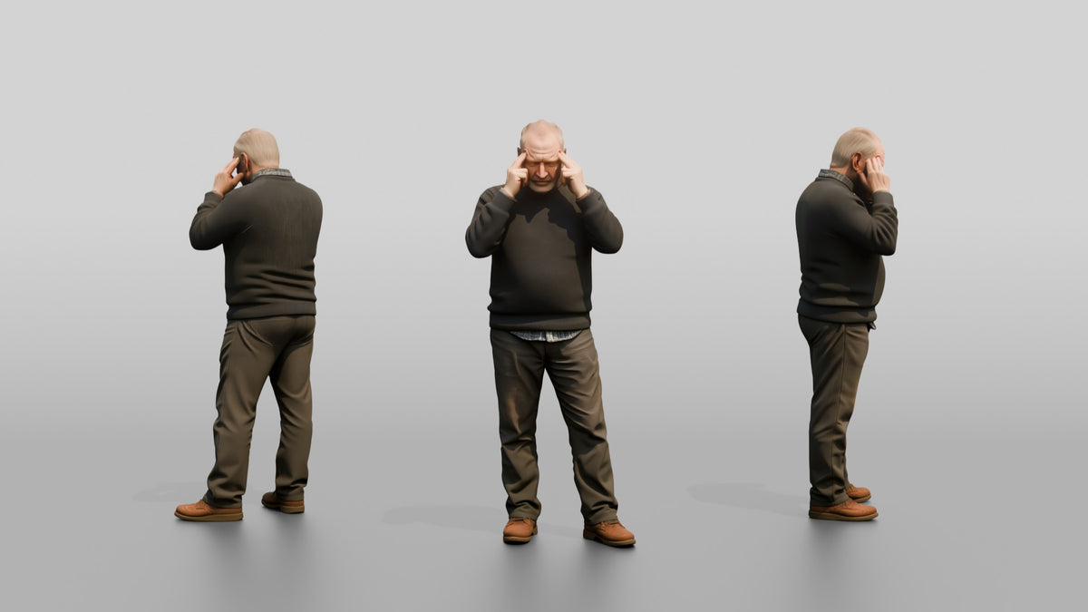 Homeless Man Looking Thoughtful While Rubbing His Temples - 3D character model