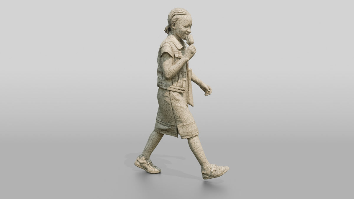 African Girl Eating an Ice Cream Bar - wireframe topology preview
