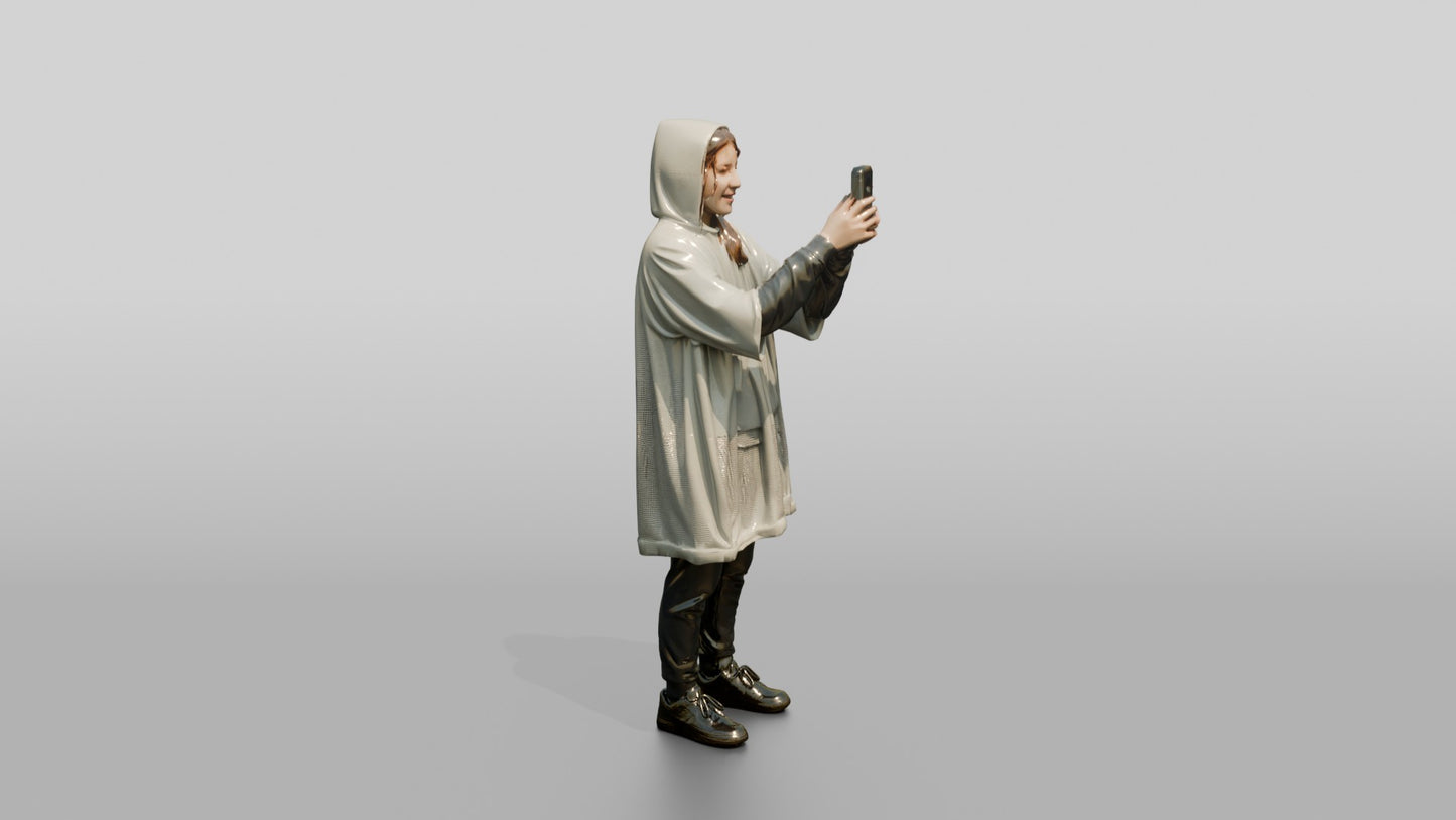 White Teen Girl Photographing the Rain