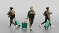 Woman Running Through Airport with Teal Suitcase and Backpack