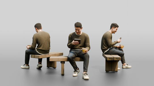 Young Chinese Man Relaxing on a Bench with Phone - 3D character model