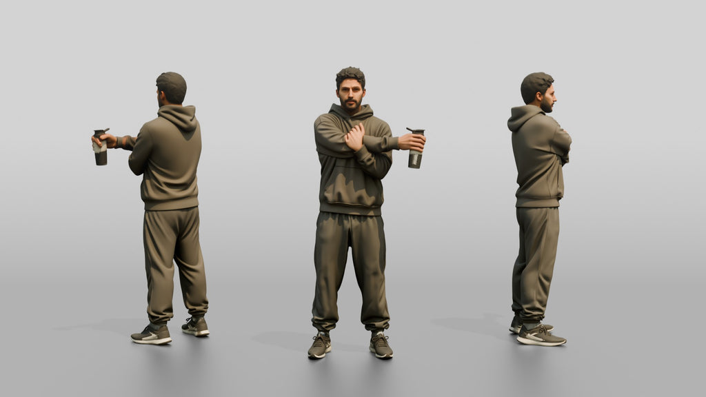 Man Stretching Arms with Protein Shaker