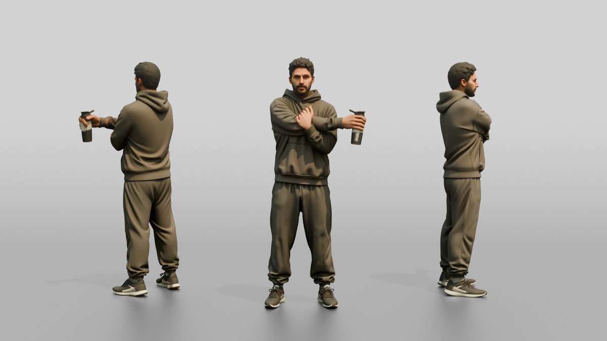 Man Stretching Arms with Protein Shaker - 3D character model