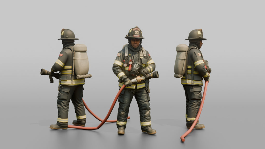 Firefighter Man Holding a High-pressure Water Fog Nozzle