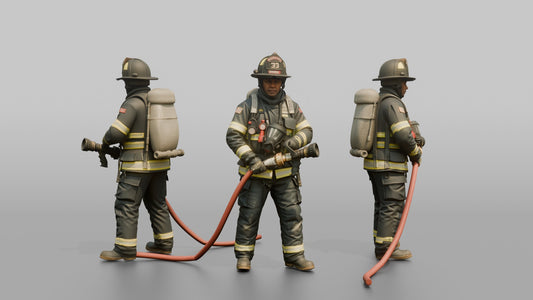 Firefighter Man Holding a High-pressure Water Fog Nozzle