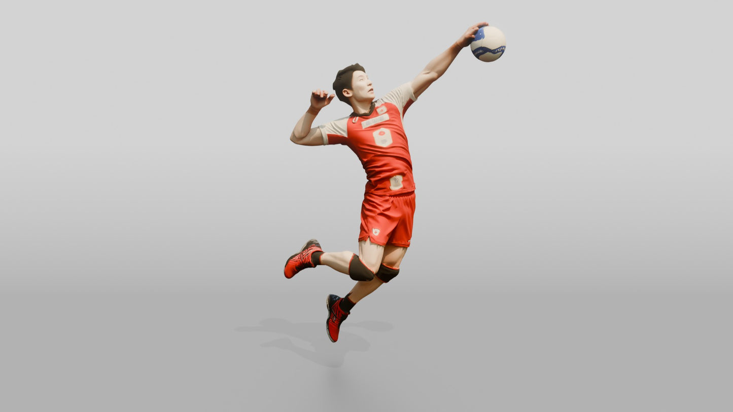 East Asian Male Volleyball Player in Sleek Red and White Jersey