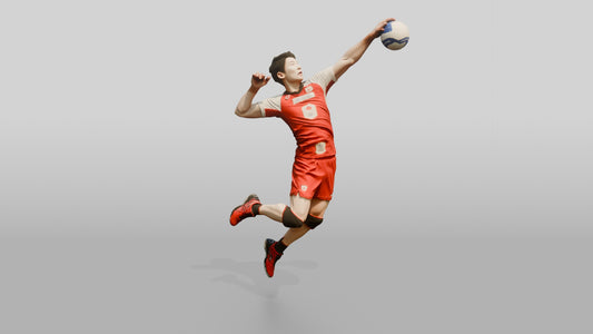 East Asian Male Volleyball Player in Sleek Red and White Jersey - 3D character model, view 1