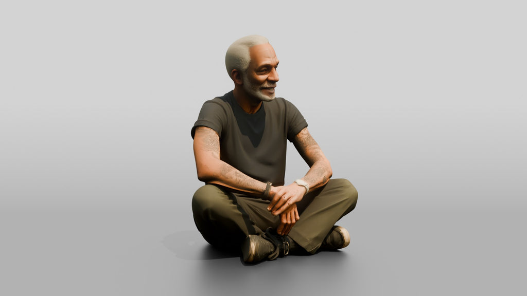Homeless Man Sitting Cross-legged
