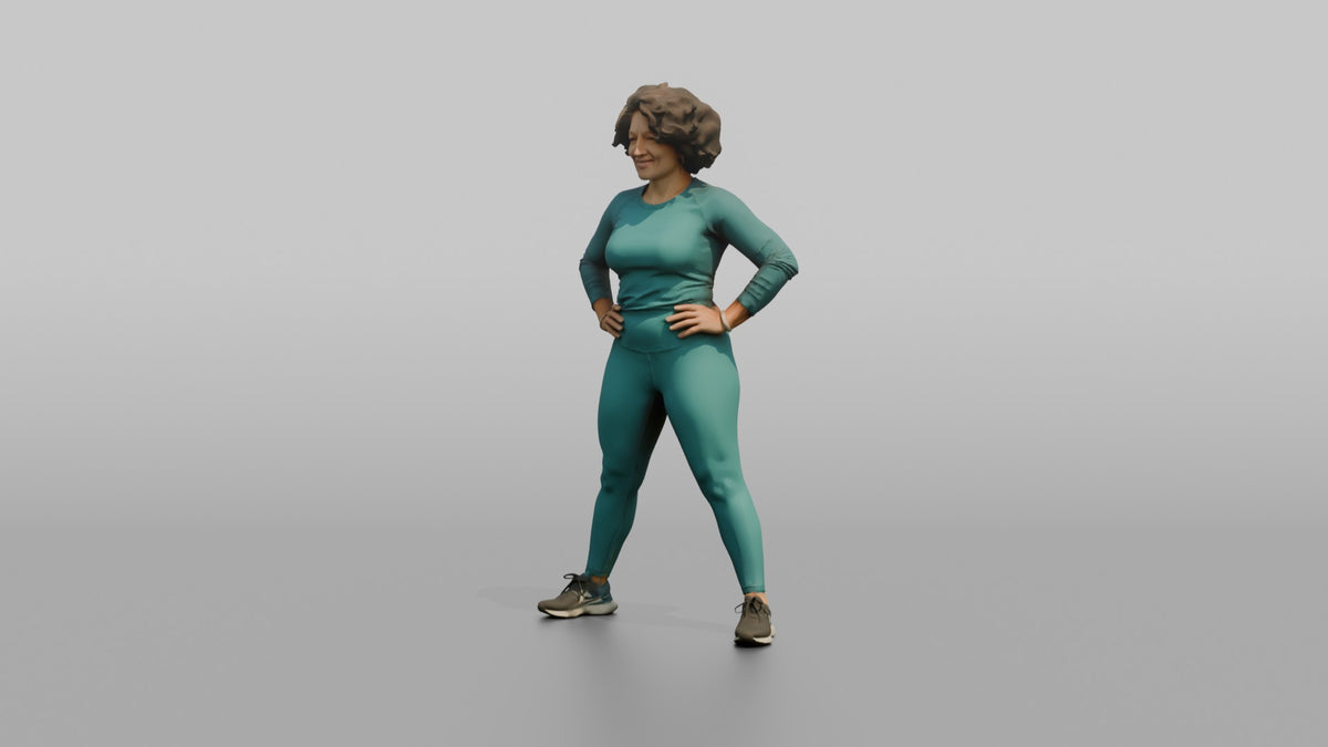 Physique Model Woman Standing In A Confident Wide Stance, Hands On Hips - 3D character model, view 4