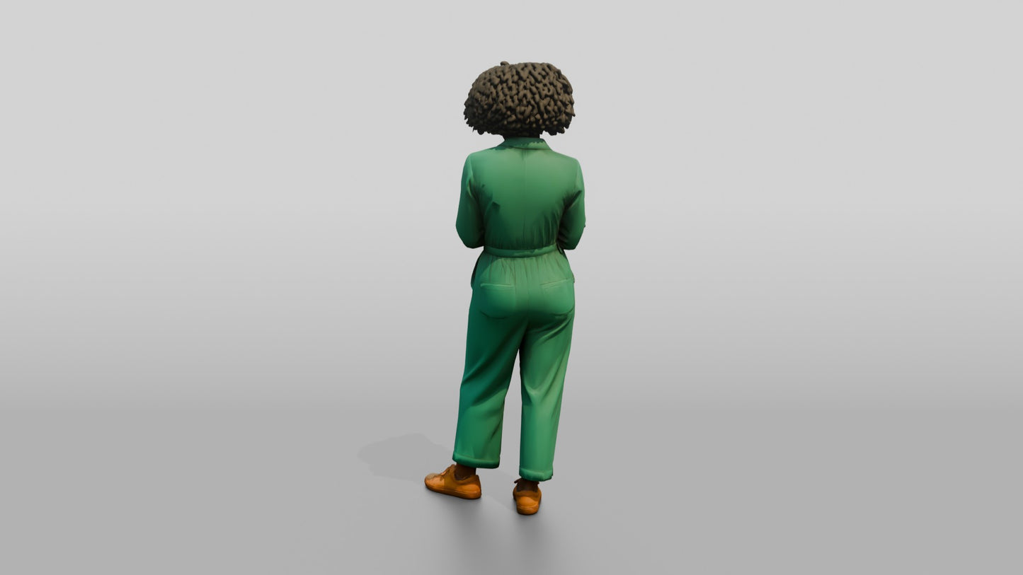 Woman Reading a Document in a Jumpsuit