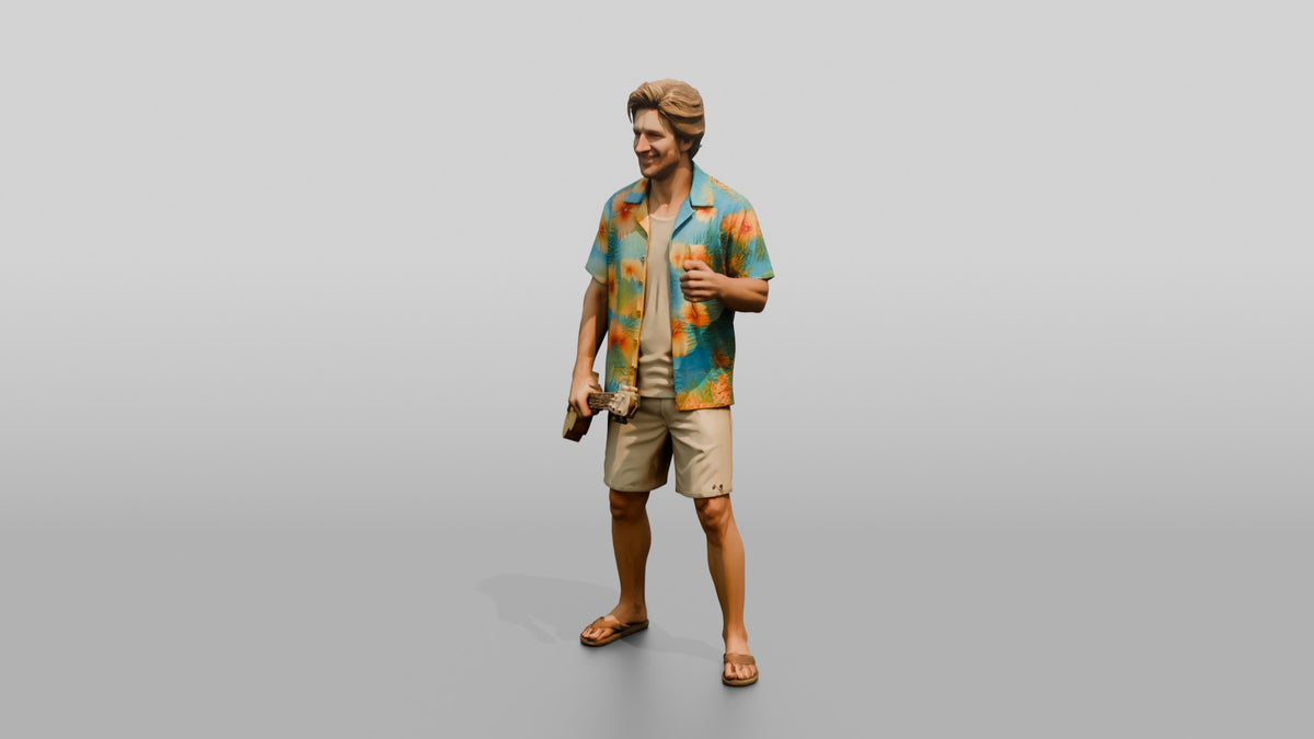 Beach Hippie with a Ukulele - 3D character model, view 4