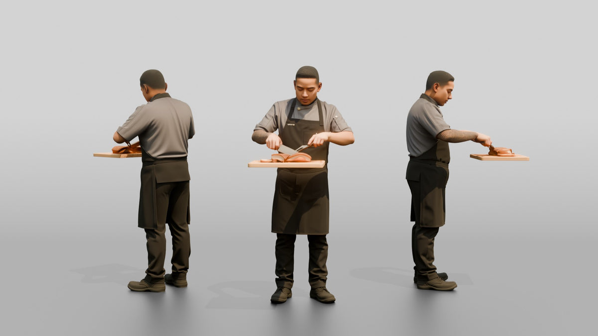 Line Cook Carving Roast Pork Belly - 3D character model