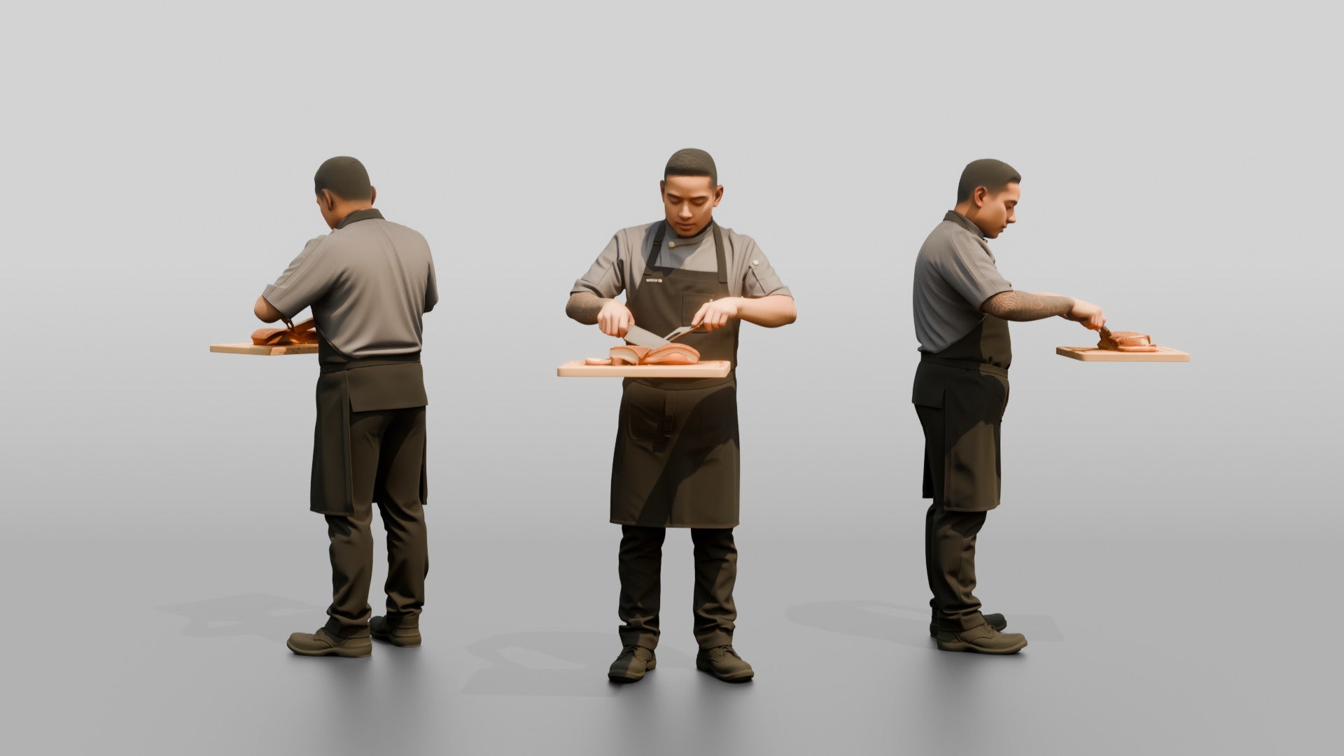 Line Cook Carving Roast Pork Belly