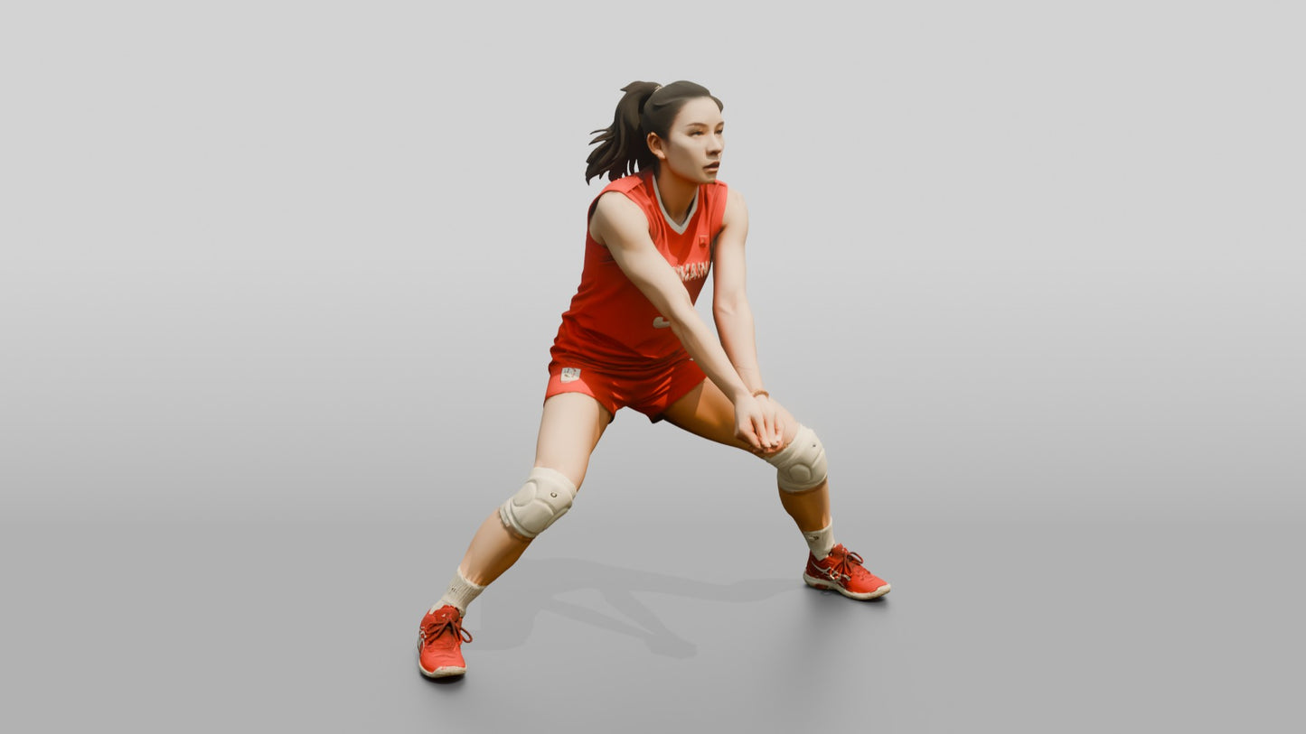 East Asian Female Volleyball Player in Red Jersey