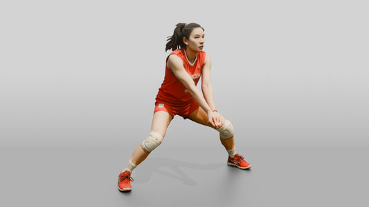 East Asian Female Volleyball Player in Red Jersey - 3D character model, view 1