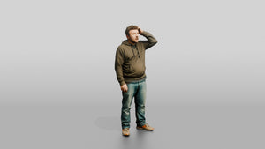 Homeless Man Looking Up with a Dazed Expression - 3D character model, view 1