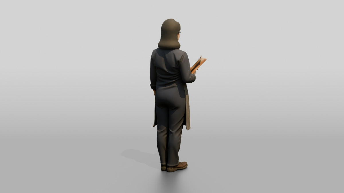 East Asian Woman Cafe Manager in Apron - 3D character model, view 3