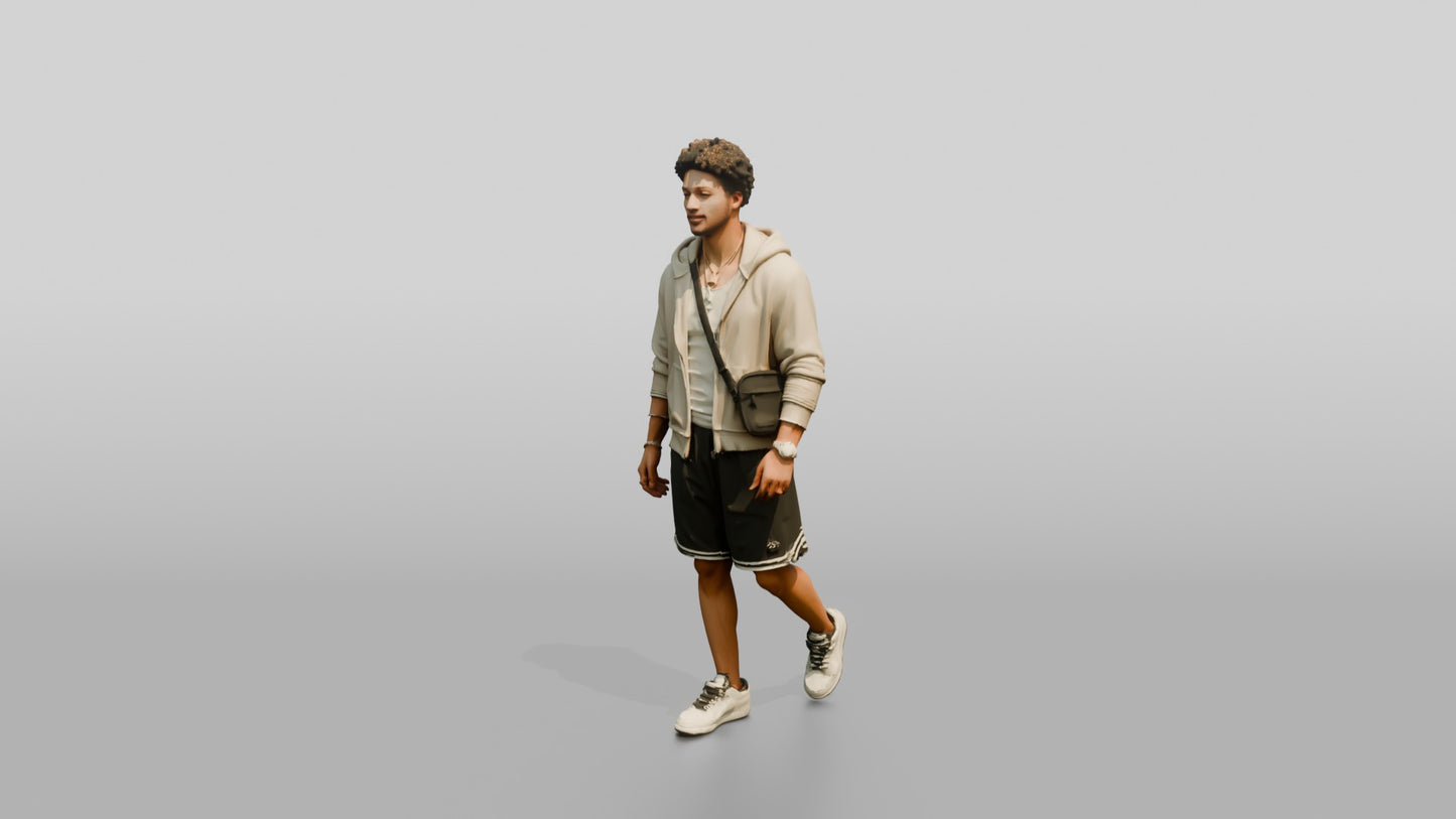 African-American Man Walking the Boardwalk in Towel Hoodie