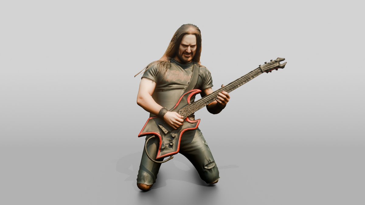 Heavy Metal Guitarist Knee-Slide Solo - 3D character model, view 2