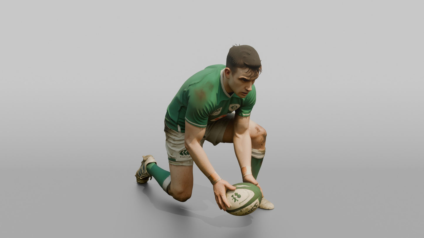 Irish Scrum-Half Scooping the Ball Off the Ground