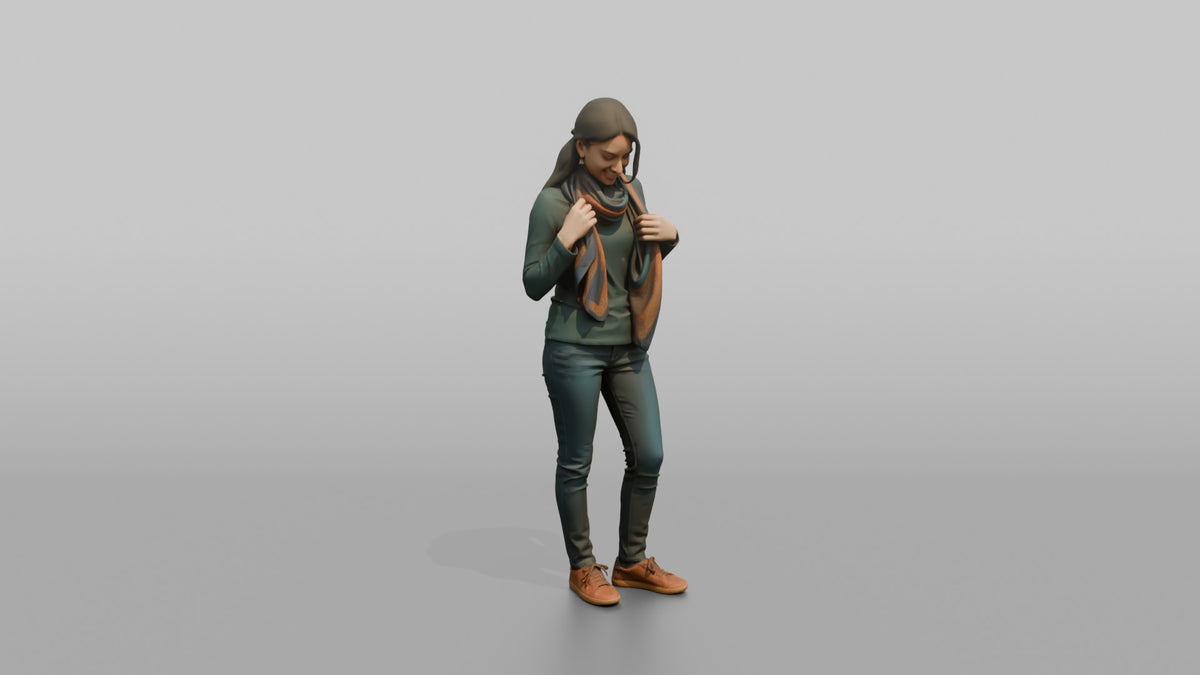 Woman Customer Trying A Scarf Around Her Neck - 3D character model