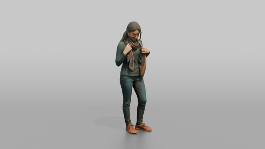 Woman Customer Trying A Scarf Around Her Neck - 3D character model