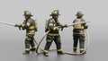 Firefighter Man Directing High-pressure Stream with Hose Nozzle