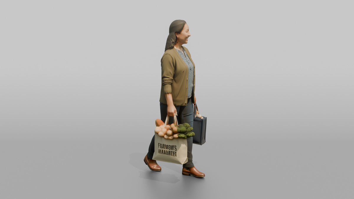 Mother Carrying A Shopping Bag In Each Hand - 3D character model, view 2