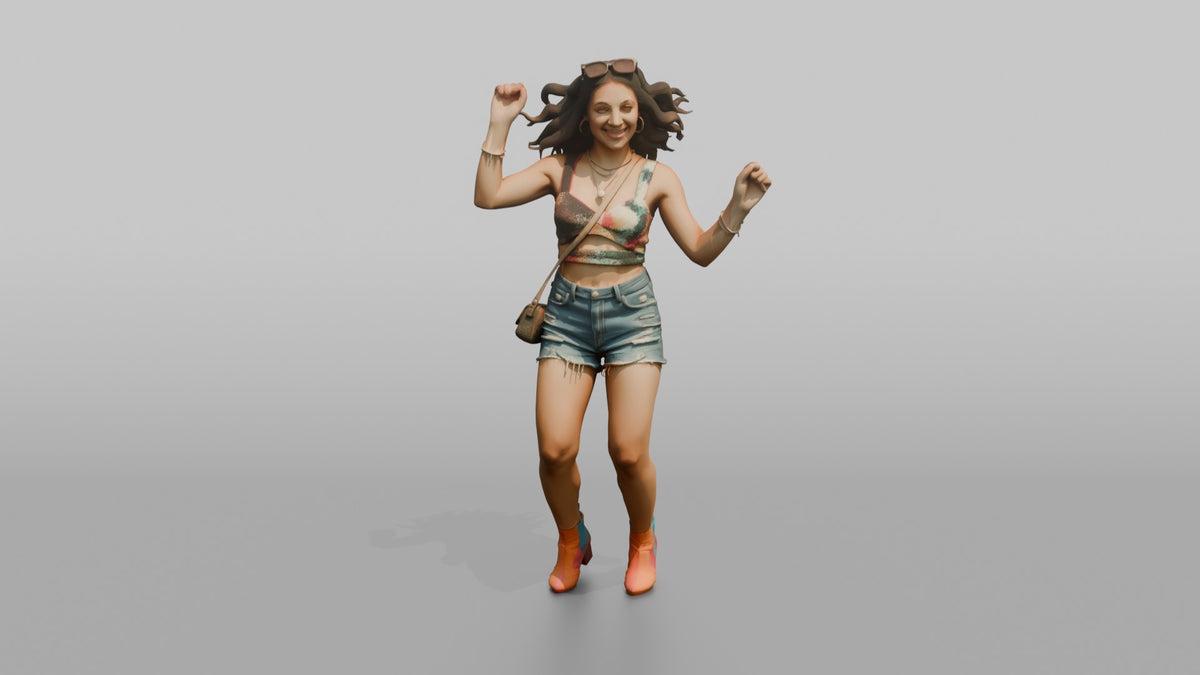 Patron Woman Dancing With Sunglasses Pushed Up, Colorful Outfit - 3D character model, view 5