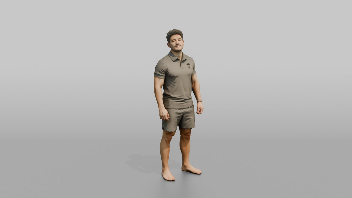 Fitness Influencer Man Standing Three-quarter Angle, Chin Slightly Up - 3D character model