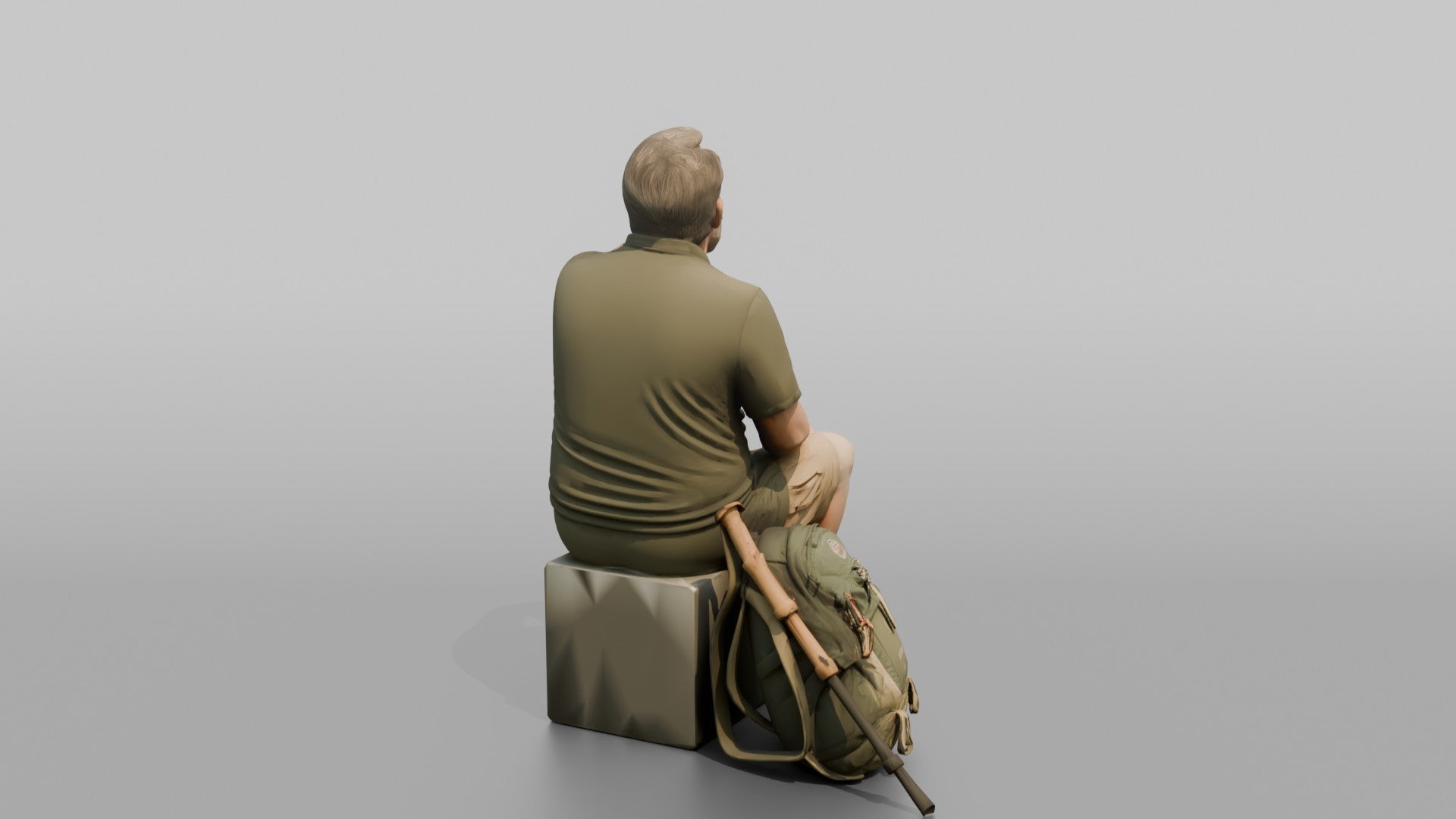 Hiker Sitting and Drinking from a Canteen