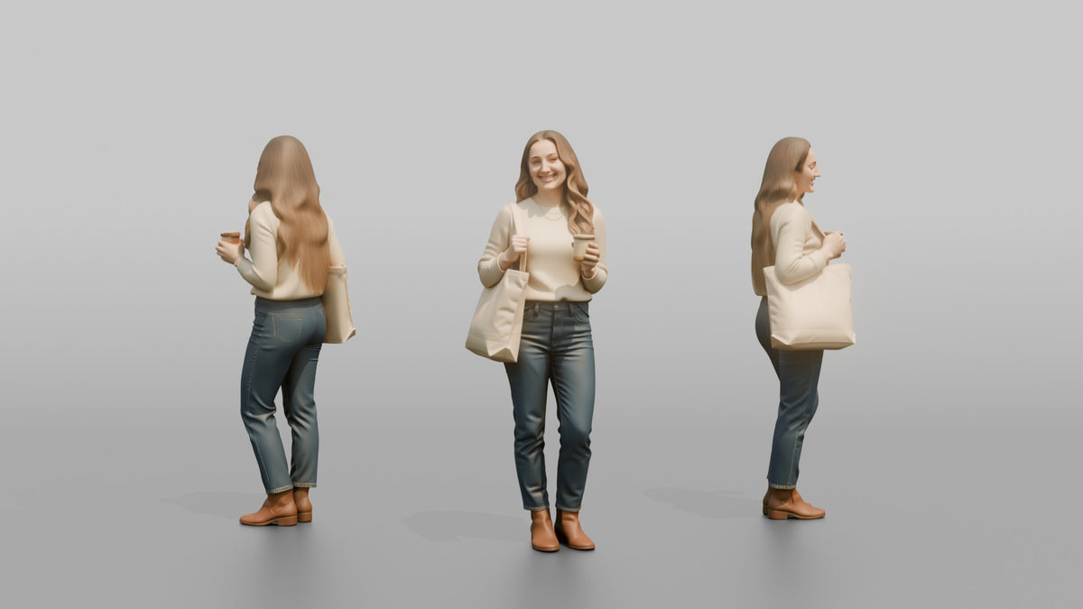Woman Customer Holding A Tote Bag And A Small Candle - 3D character model, view 1