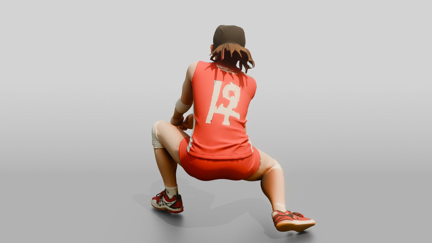 East Asian Female Volleyball Player in Red and White Jersey