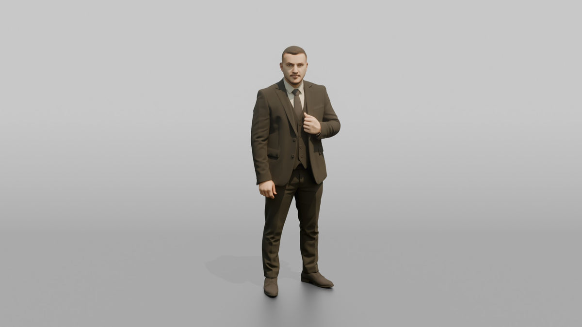 Door Staff Man Adjusting A Suit Jacket Lapel - 3D character model, view 5