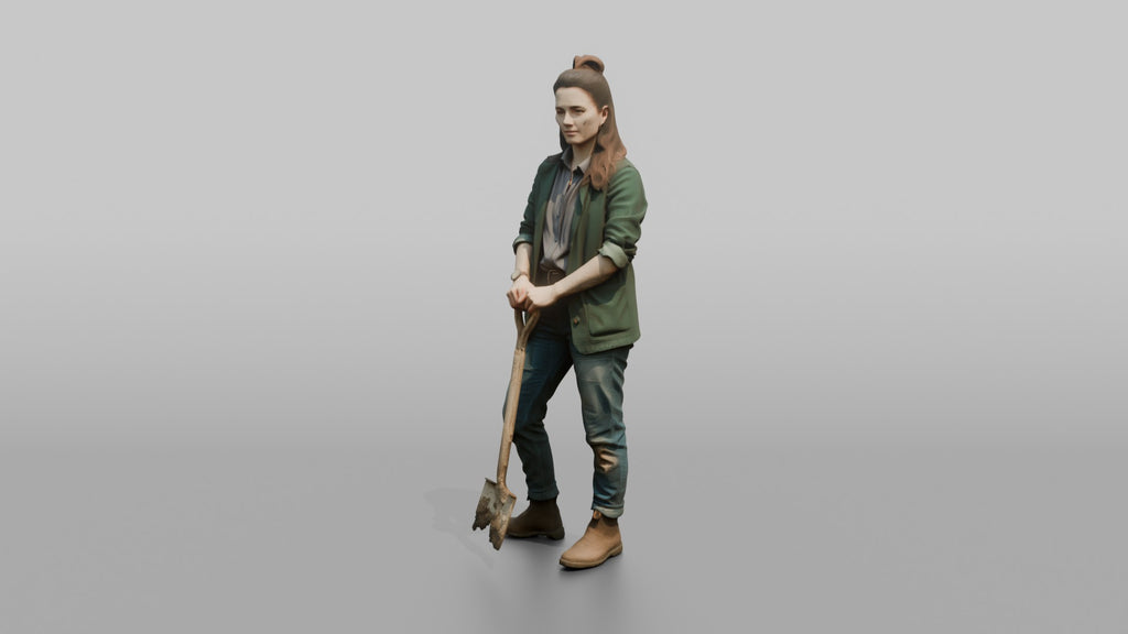 Farmer Standing Proudly Dirt Covered Spade