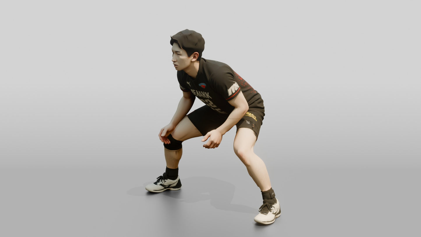 East Asian Male Volleyball Player in Black Libero Jersey
