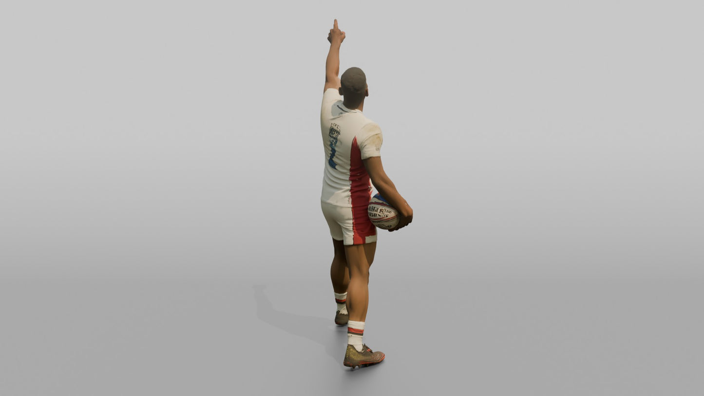 English Winger Pointing to the Sky After a Try