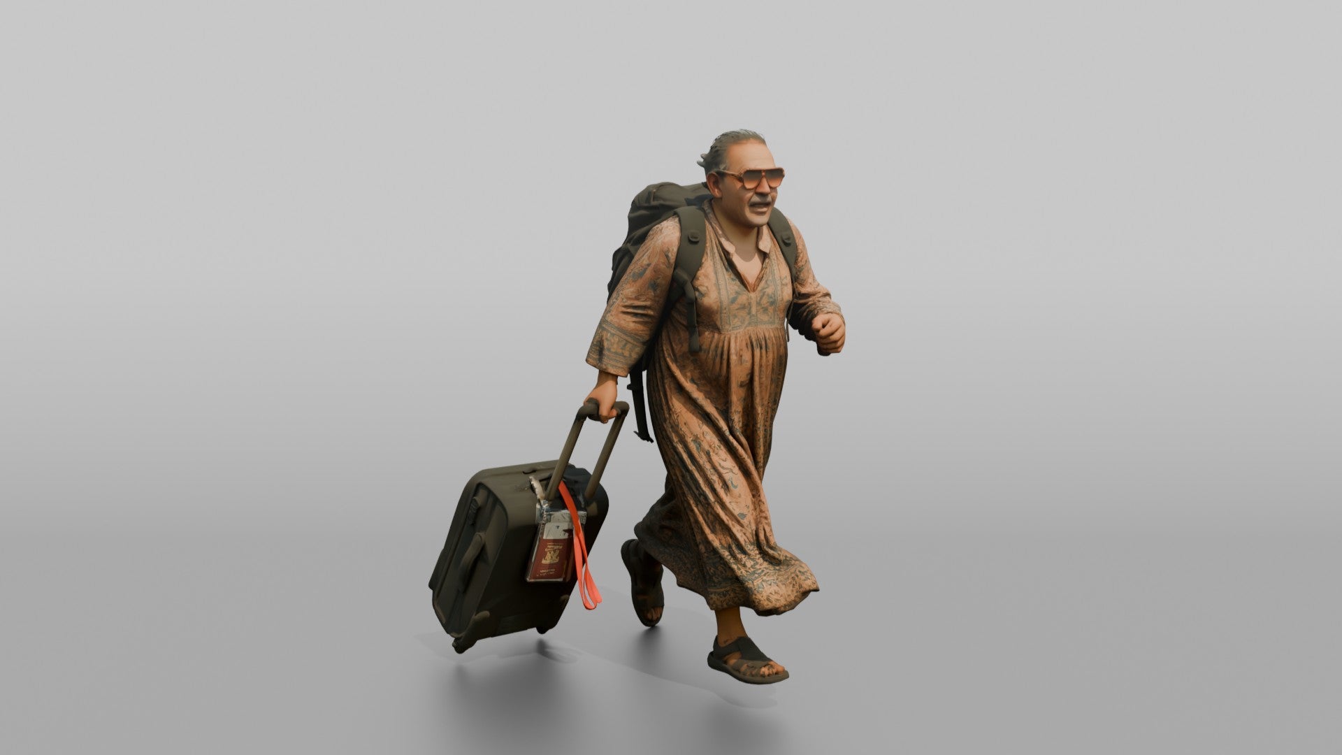 Traveler Jogging Late For A Flight