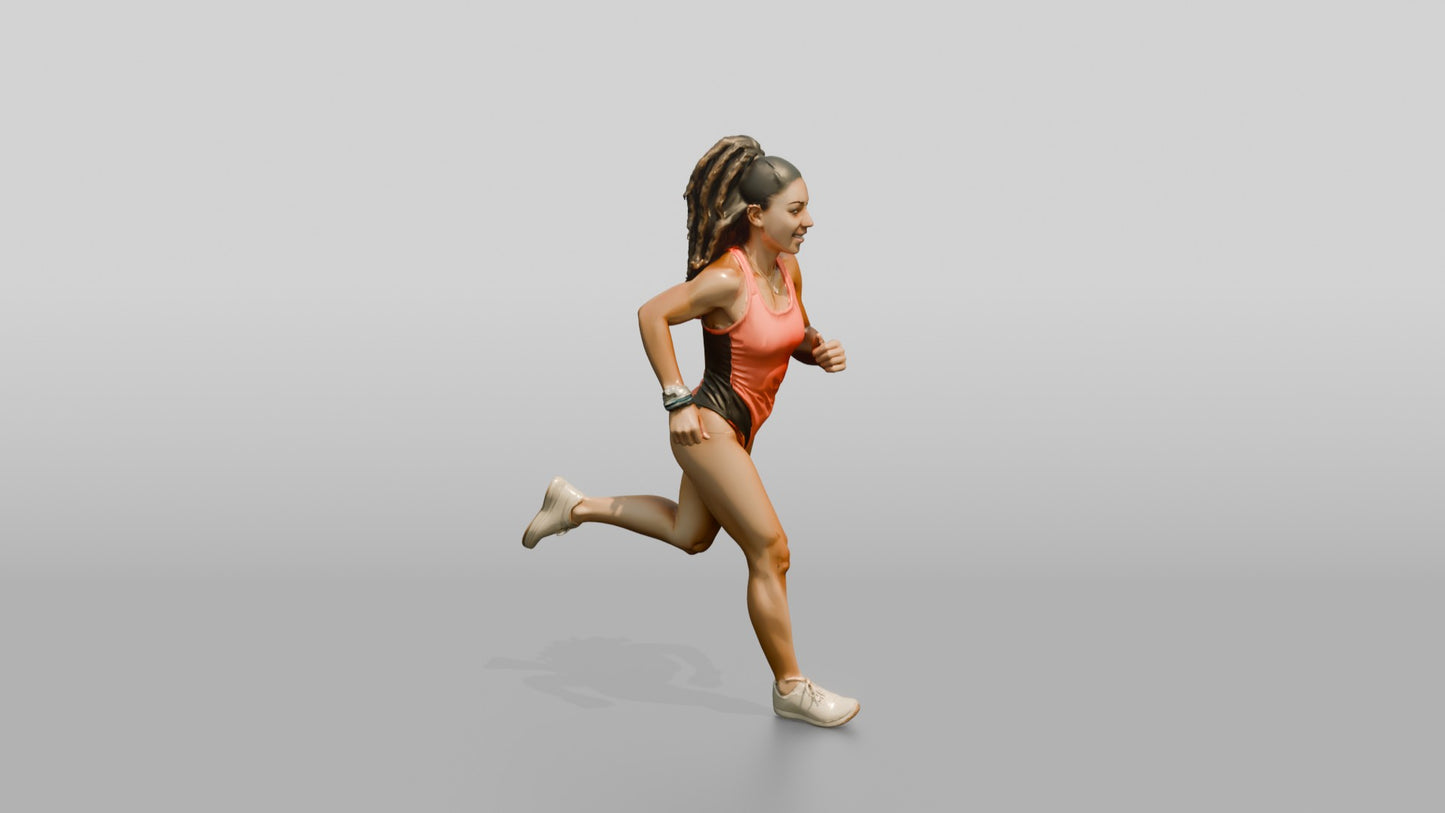 Latina Fitness Athlete Running in Coral Swimsuit