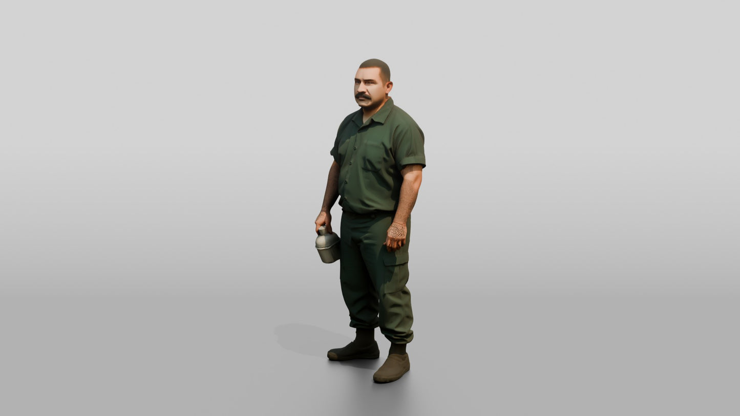 Latino Male Prisoner in a Dark Green Uniform