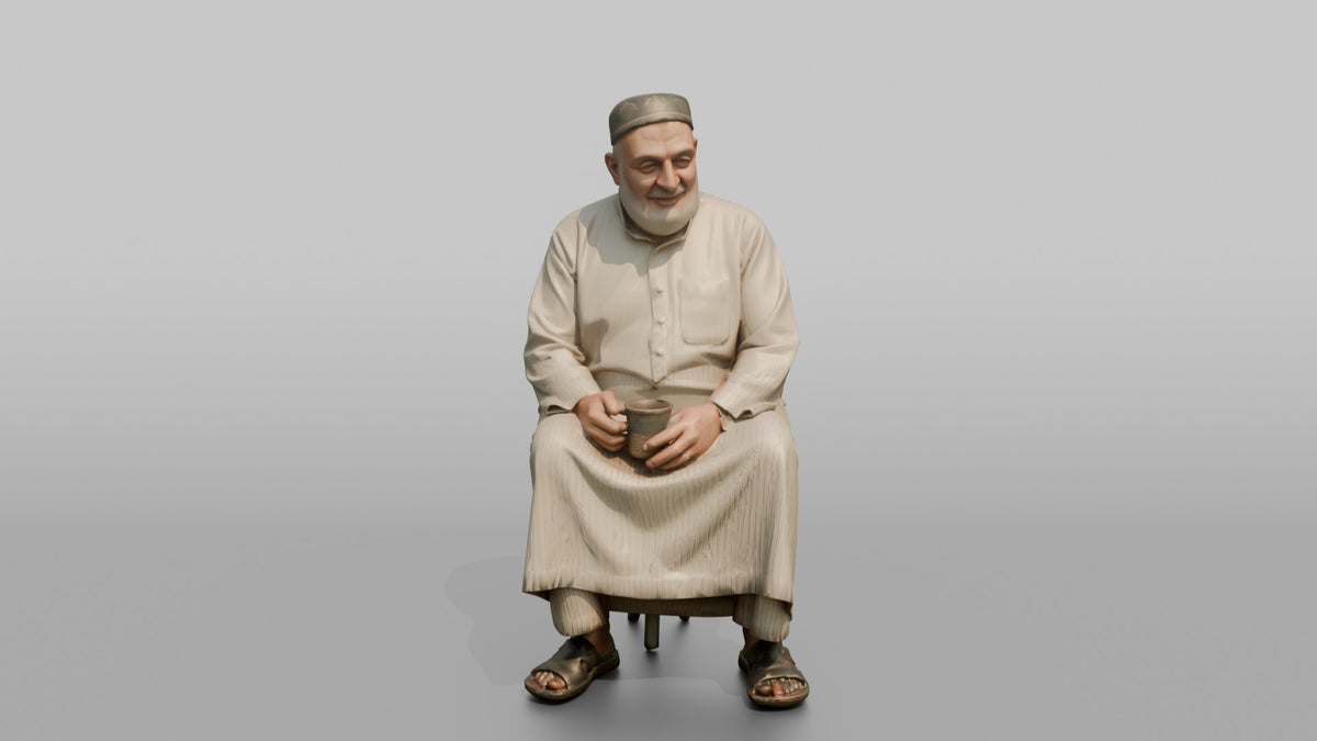 Grandfather Holding A Coffee Mug With Both Hands - 3D character model, view 5