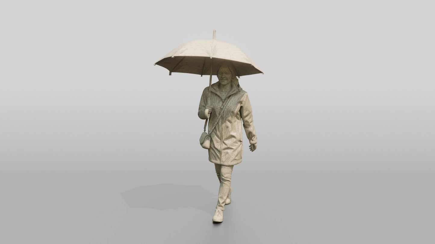 Indian Woman in Green Raincoat with White Umbrella