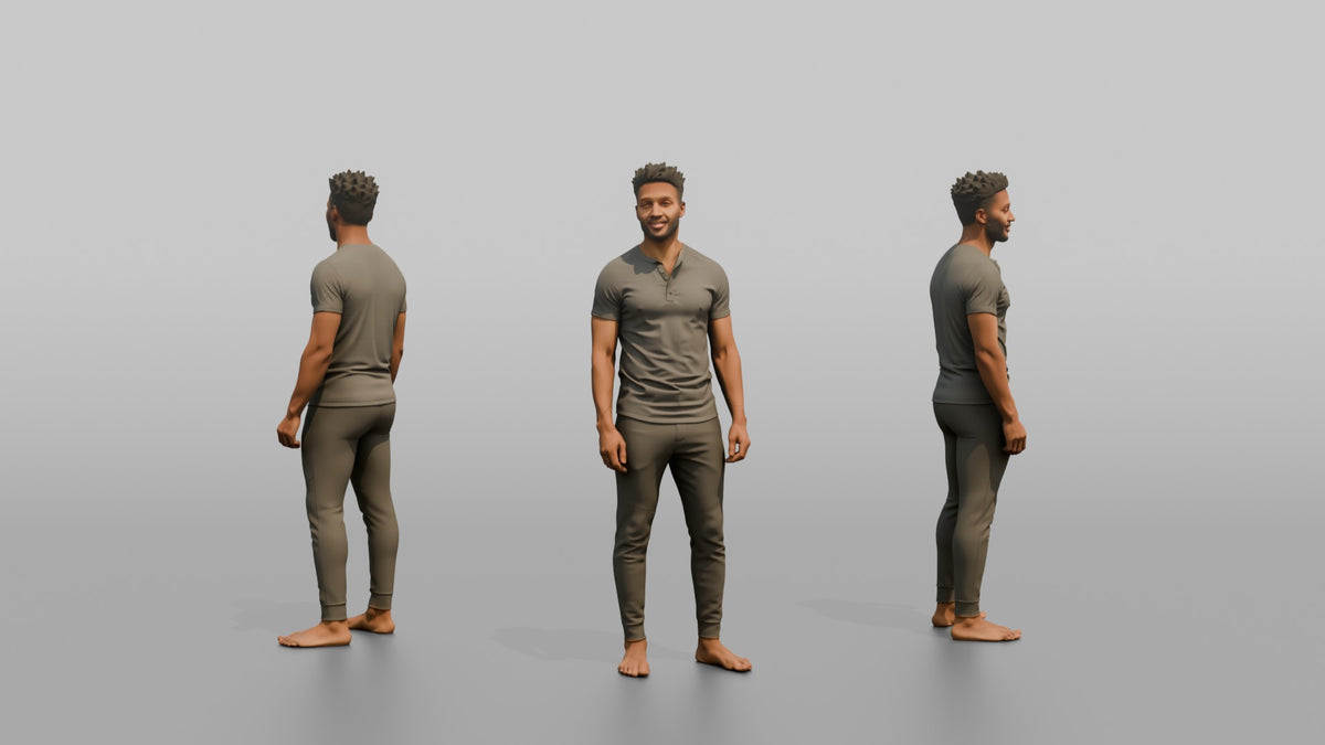 Fitness Influencer Man Standing With A Subtle Smile, Hands At Sides - 3D character model, view 1
