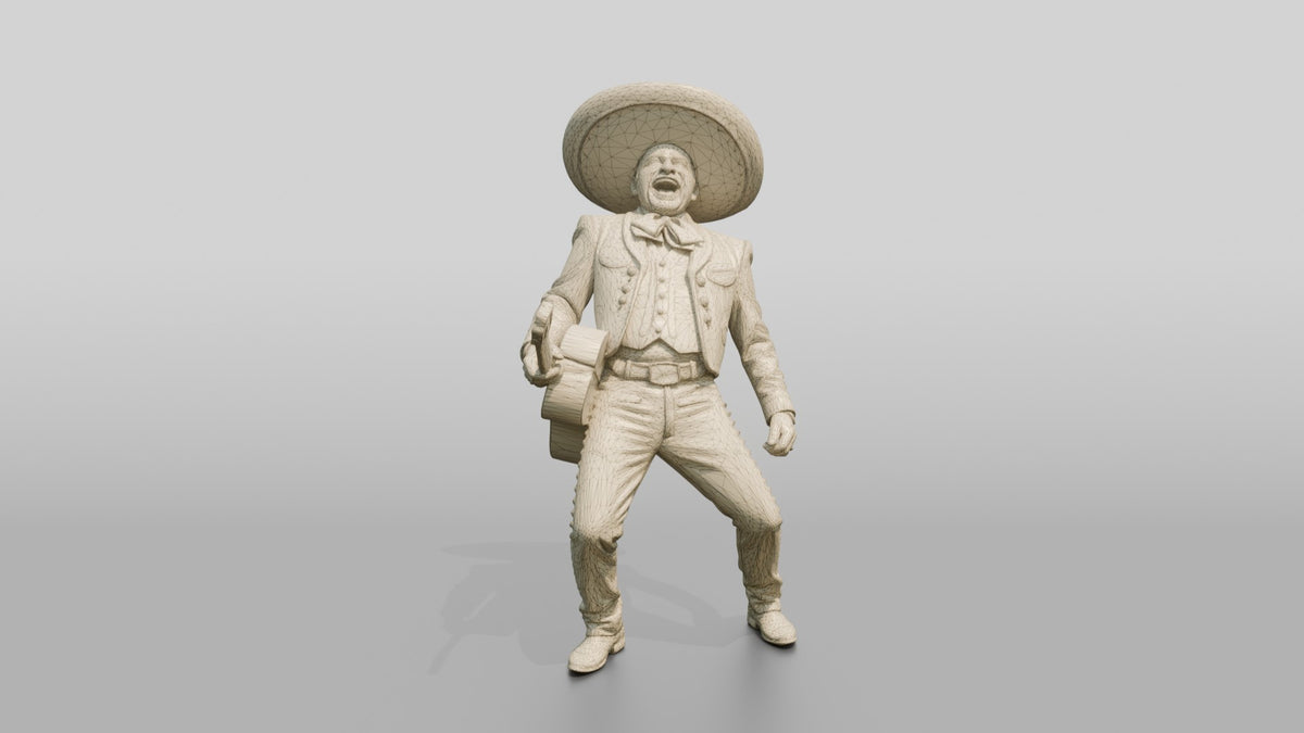 Mariachi Singer in Sombrero - wireframe topology preview