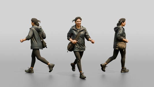 Indian Woman Walking Briskly in Dark Raincoat