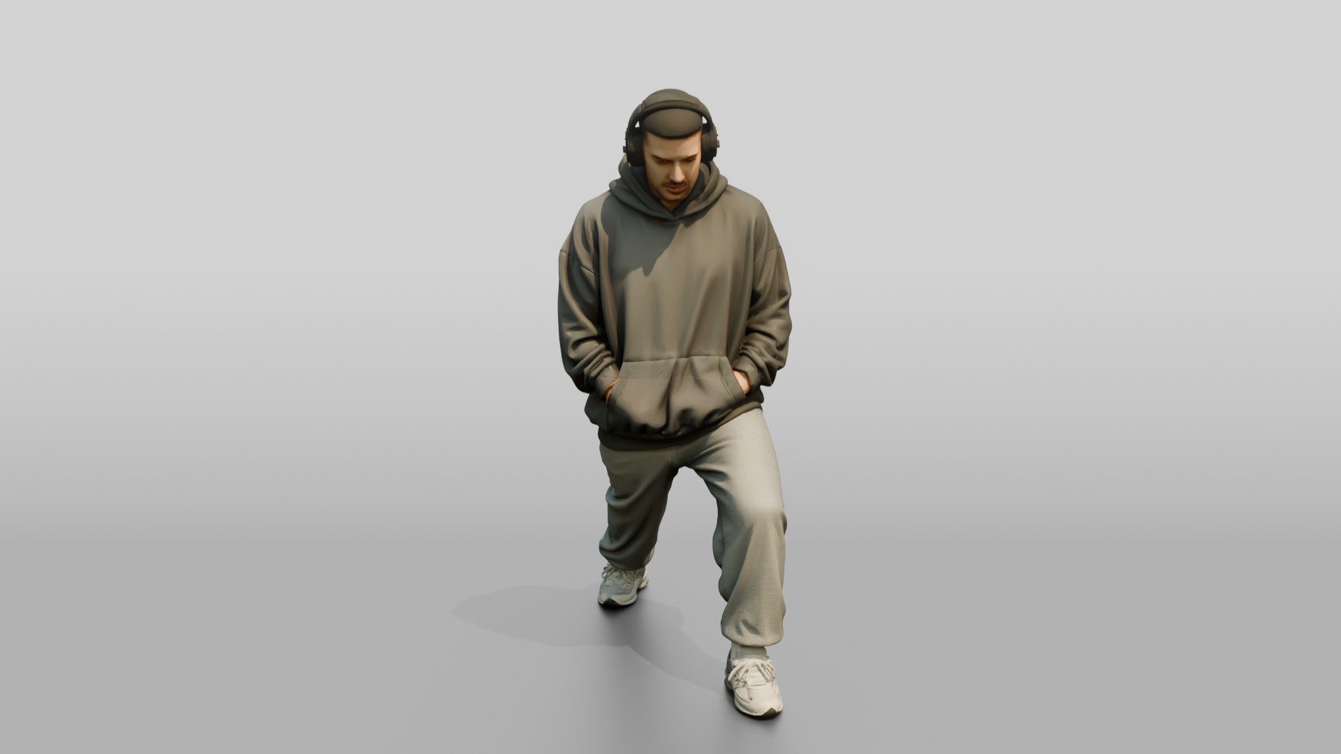 Man Stretching Calf in Hoodie