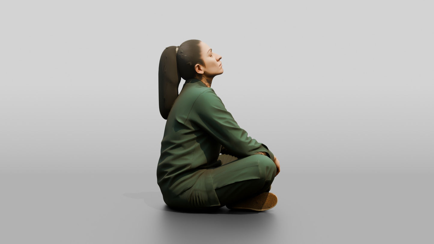 Latina Female Prisoner in a Dark Green Uniform