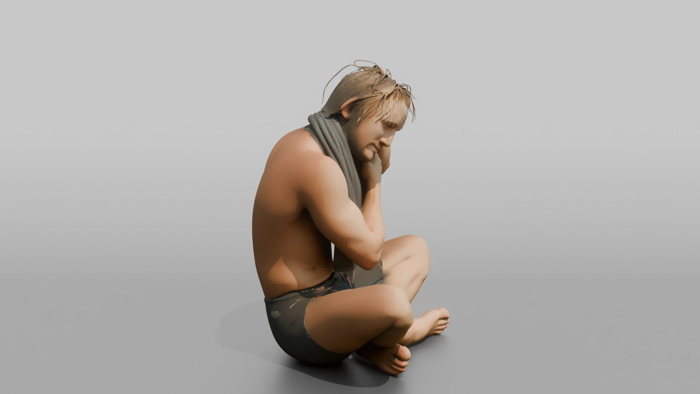 Surfer Drying His Hair with a Towel